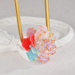 Vintage sweet pink stereo layer flower stainless steel necklace earrings bangle suit