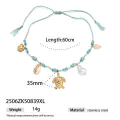 Handmade colorful knotted rope stainless steel ocean charms necklace holiday necklace
