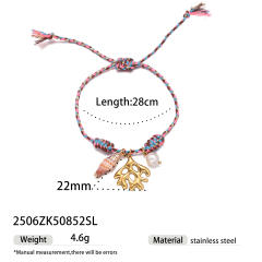 Handmade colorful rope stainless steel charms bracelet friendship bracelet beach jewelry