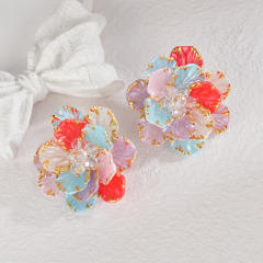 Vintage sweet pink stereo layer flower stainless steel necklace earrings bangle suit