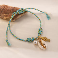 Handmade colorful rope stainless steel charms bracelet friendship bracelet beach jewelry