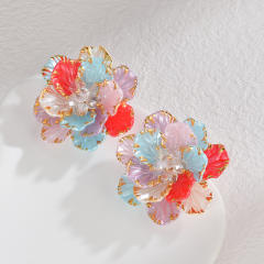 Vintage sweet pink stereo layer flower stainless steel necklace earrings bangle suit