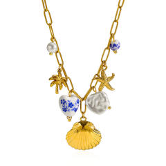 Ins Style 18K Gold Ocean Style Series Stainless Steel Necklace Starfish Shell Turtle Seahorse Fish charms necklace