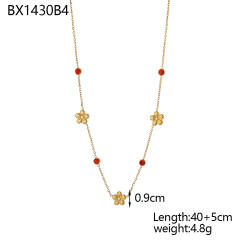 Dainty colorful cubic zircon five petal flower stainless steel necklace