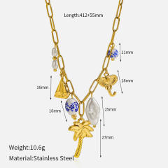Ins Style 18K Gold Ocean Style Series Stainless Steel Necklace Starfish Shell Turtle Seahorse Fish charms necklace