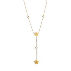 Dainty colorful cubic zircon five petal flower stainless steel necklace Y shape necklace long necklace