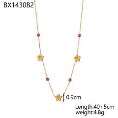 Dainty colorful cubic zircon five petal flower stainless steel necklace