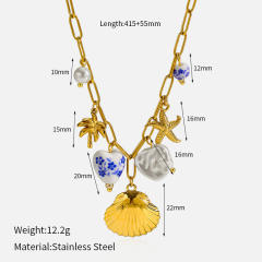 Ins Style 18K Gold Ocean Style Series Stainless Steel Necklace Starfish Shell Turtle Seahorse Fish charms necklace