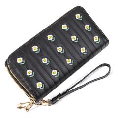 New Women's Long All-match Double Zipper Embroidered Large Capacity Mobile Phone Bag Clutch