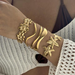 Summer popualr flower wave starfish stainless steel cuff bangle bracelet arm bangle