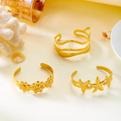 Summer popualr flower wave starfish stainless steel cuff bangle bracelet arm bangle