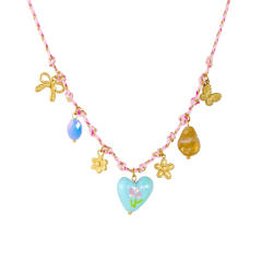 Contrasting Color Braided Rope Stainless Steel Flower Sun Heart enamel charm necklace