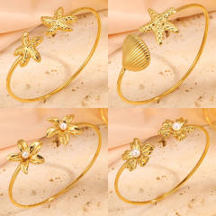 Summer hot sale pearl flower starfish heart triangle design stainless steel cuff bangle bracelet holiday hand jewelry
