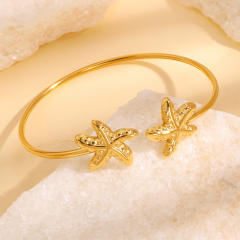 Summer hot sale pearl flower starfish heart triangle design stainless steel cuff bangle bracelet holiday hand jewelry