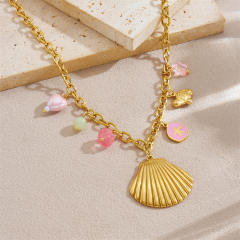 New Marine Series Multi-Element Scallop Starfish Turtle Peach Heart Gold-Plated Stainless Steel Necklace