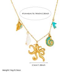 Creative Thin Chain Gold-Plated Blue Conch Octopus charms necklace stainless steel necklace