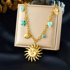 Personality Gold-Plated Sun Scallop Blue Starfish Heart charm Stainless Steel Necklace