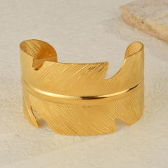 Exaggerated Wide Feather Opening Bracelet Women's Stainless Steel leaf bangle bracelet