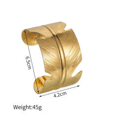 Exaggerated Wide Feather Opening Bracelet Women's Stainless Steel leaf bangle bracelet