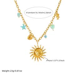 Personality Gold-Plated Sun Scallop Blue Starfish Heart charm Stainless Steel Necklace