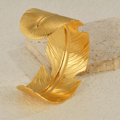 Exaggerated Wide Feather Opening Bracelet Women's Stainless Steel leaf bangle bracelet