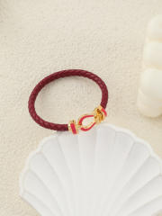 Hot-Selling Leather Rope Leather Braided Bracelet stainless Steel Horseshoe Magnet Buckle Bracelet bangle