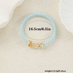 Hot-Selling Leather Rope Leather Braided Bracelet stainless Steel Horseshoe Magnet Buckle Bracelet bangle