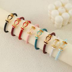 Hot-Selling Leather Rope Leather Braided Bracelet stainless Steel Horseshoe Magnet Buckle Bracelet bangle