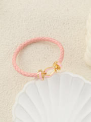 Hot-Selling Leather Rope Leather Braided Bracelet stainless Steel Horseshoe Magnet Buckle Bracelet bangle