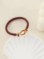 Hot-Selling Leather Rope Leather Braided Bracelet stainless Steel Horseshoe Magnet Buckle Bracelet bangle