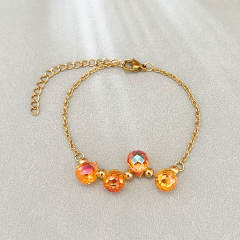 Dopamine Colorful Crystal Glass Water Drop Bead Bracelet Stainless Steel 18K Gold Bracelet