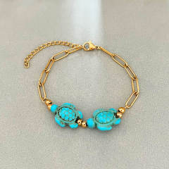 Boho turquoise stone cross starfish turtle stainless steel bracelet beach jewelry