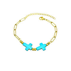 Boho turquoise stone cross starfish turtle stainless steel bracelet beach jewelry
