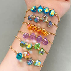 Dopamine Colorful Crystal Glass Water Drop Bead Bracelet Stainless Steel 18K Gold Bracelet