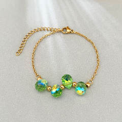 Dopamine Colorful Crystal Glass Water Drop Bead Bracelet Stainless Steel 18K Gold Bracelet