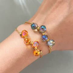 Dopamine Colorful Crystal Glass Water Drop Bead Bracelet Stainless Steel 18K Gold Bracelet