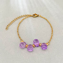 Dopamine Colorful Crystal Glass Water Drop Bead Bracelet Stainless Steel 18K Gold Bracelet