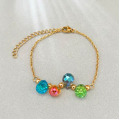 Dopamine Colorful Crystal Glass Water Drop Bead Bracelet Stainless Steel 18K Gold Bracelet