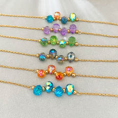 Dopamine Colorful Crystal Glass Water Drop Bead Bracelet Stainless Steel 18K Gold Bracelet