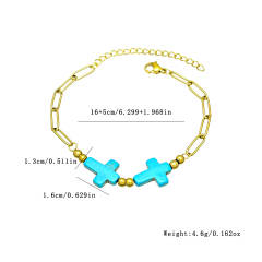 Boho turquoise stone cross starfish turtle stainless steel bracelet beach jewelry