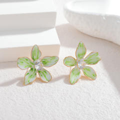Simple Flower Diamond Earrings Summer Girls Stainless Steel Earrings