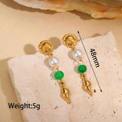 Korean fashion colorful bead flower starfish turtle shell stainless steel earrings
