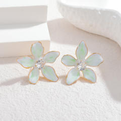 Simple Flower Diamond Earrings Summer Girls Stainless Steel Earrings
