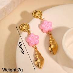 Korean fashion colorful bead flower starfish turtle shell stainless steel earrings