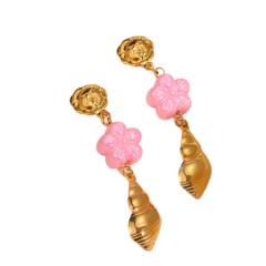 Korean fashion colorful bead flower starfish turtle shell stainless steel earrings