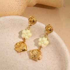 Korean fashion colorful bead flower starfish turtle shell stainless steel earrings