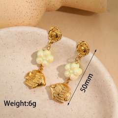 Korean fashion colorful bead flower starfish turtle shell stainless steel earrings