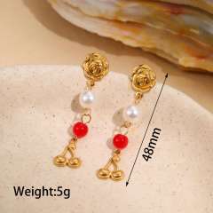 Korean fashion colorful bead flower starfish turtle shell stainless steel earrings