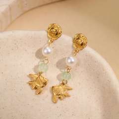 Korean fashion colorful bead flower starfish turtle shell stainless steel earrings