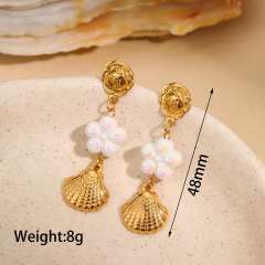 Korean fashion colorful bead flower starfish turtle shell stainless steel earrings